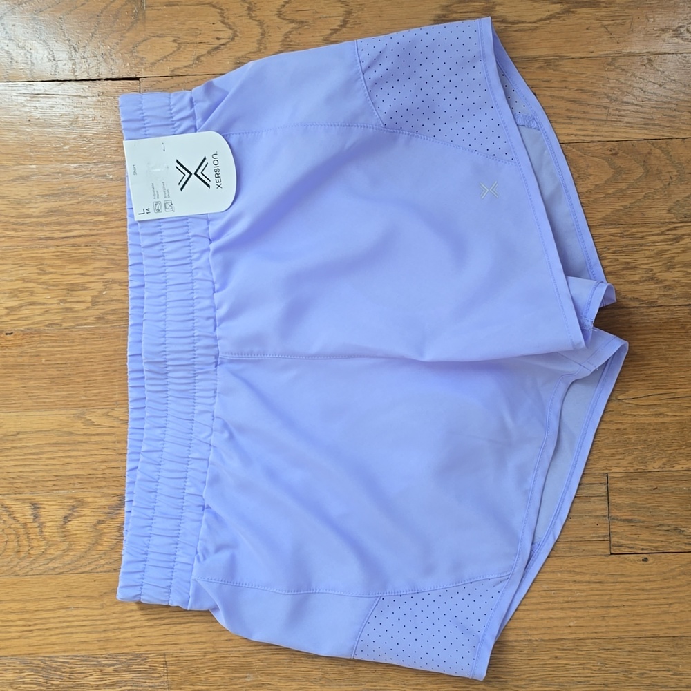 XERSION GIRLS PURPLE RUNNING SHORTS WITH BUILT-IN BRIEFS SIZE LARGE 14